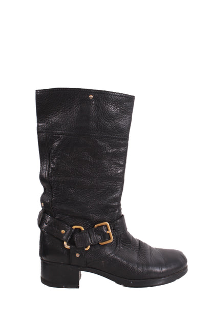 Prada Buckle Moto Boots Black 36 | O/S, Black