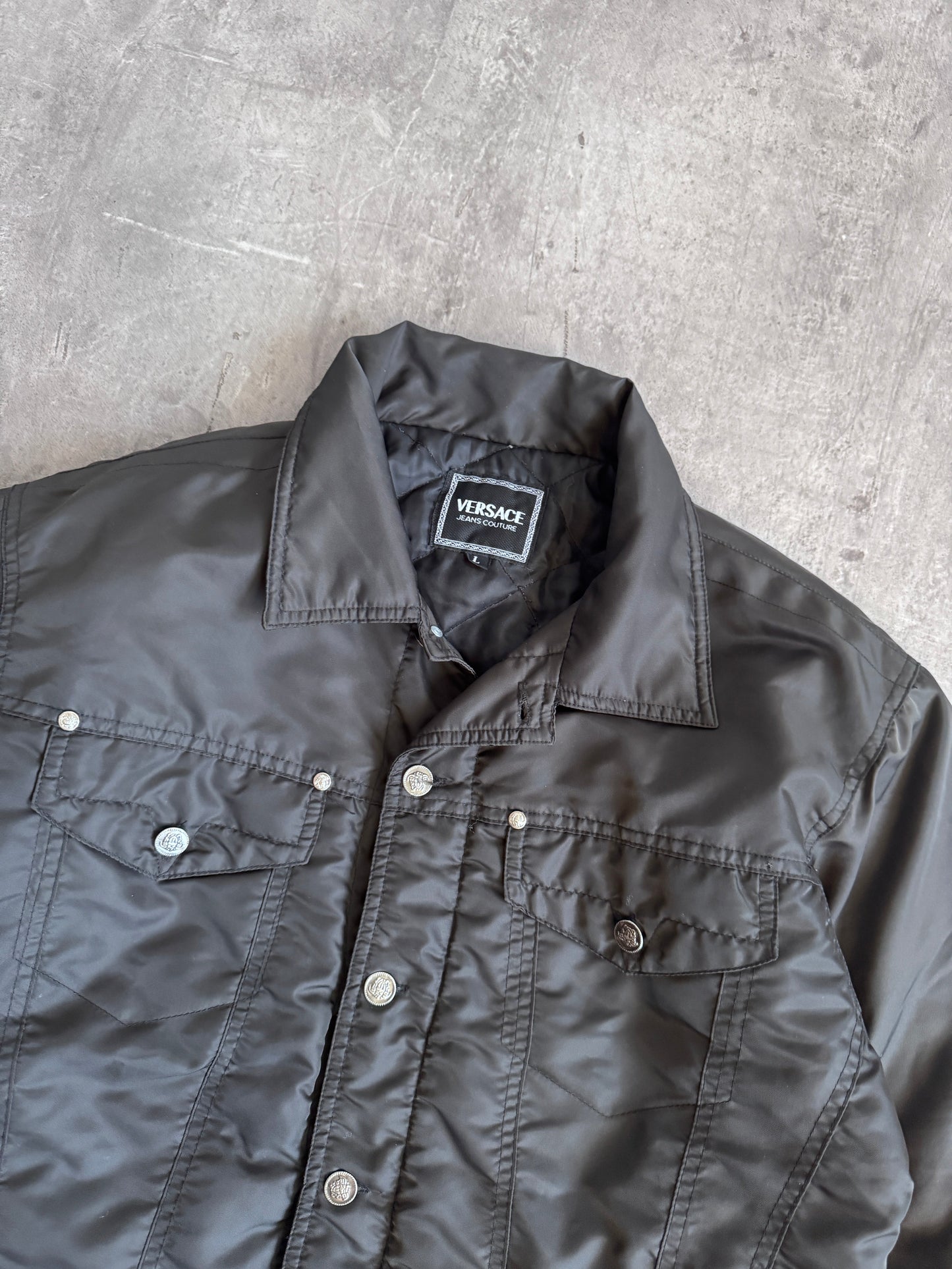 1990s Versace Black Quilt Lined Bomber