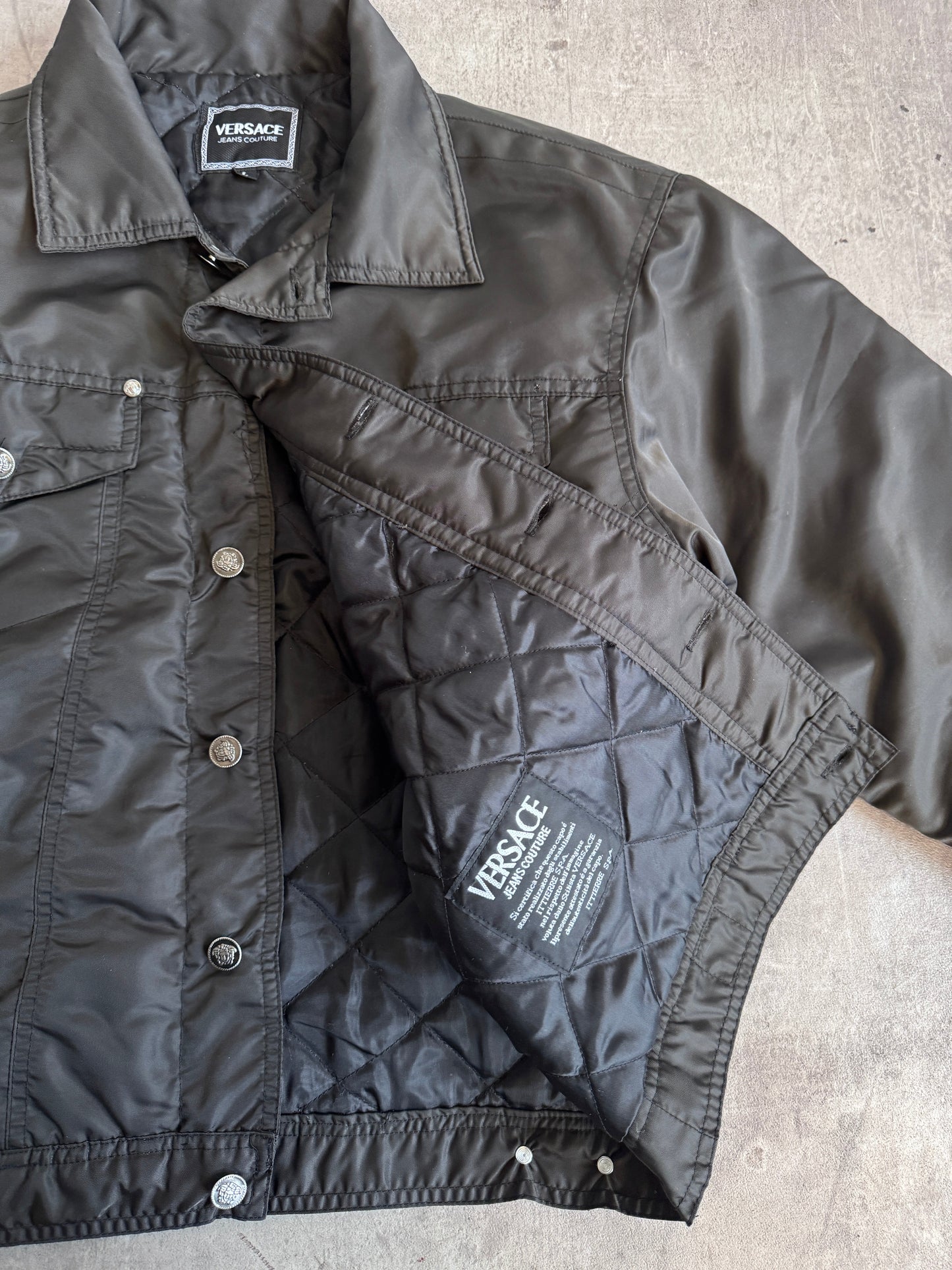 1990s Versace Black Quilt Lined Bomber