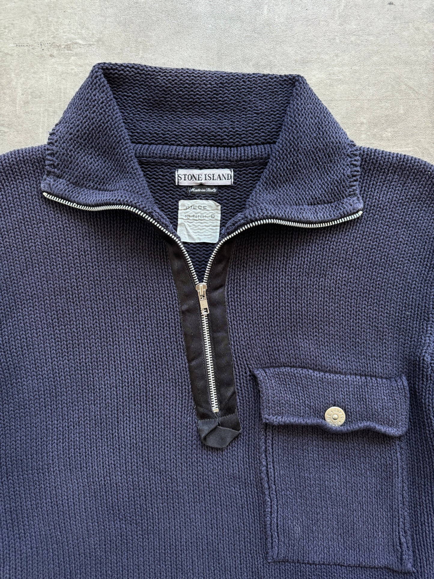 S/S 2000 Stone Island Washed Cotton Knit 1/4 Zip Sweater | Extra Large, Navy