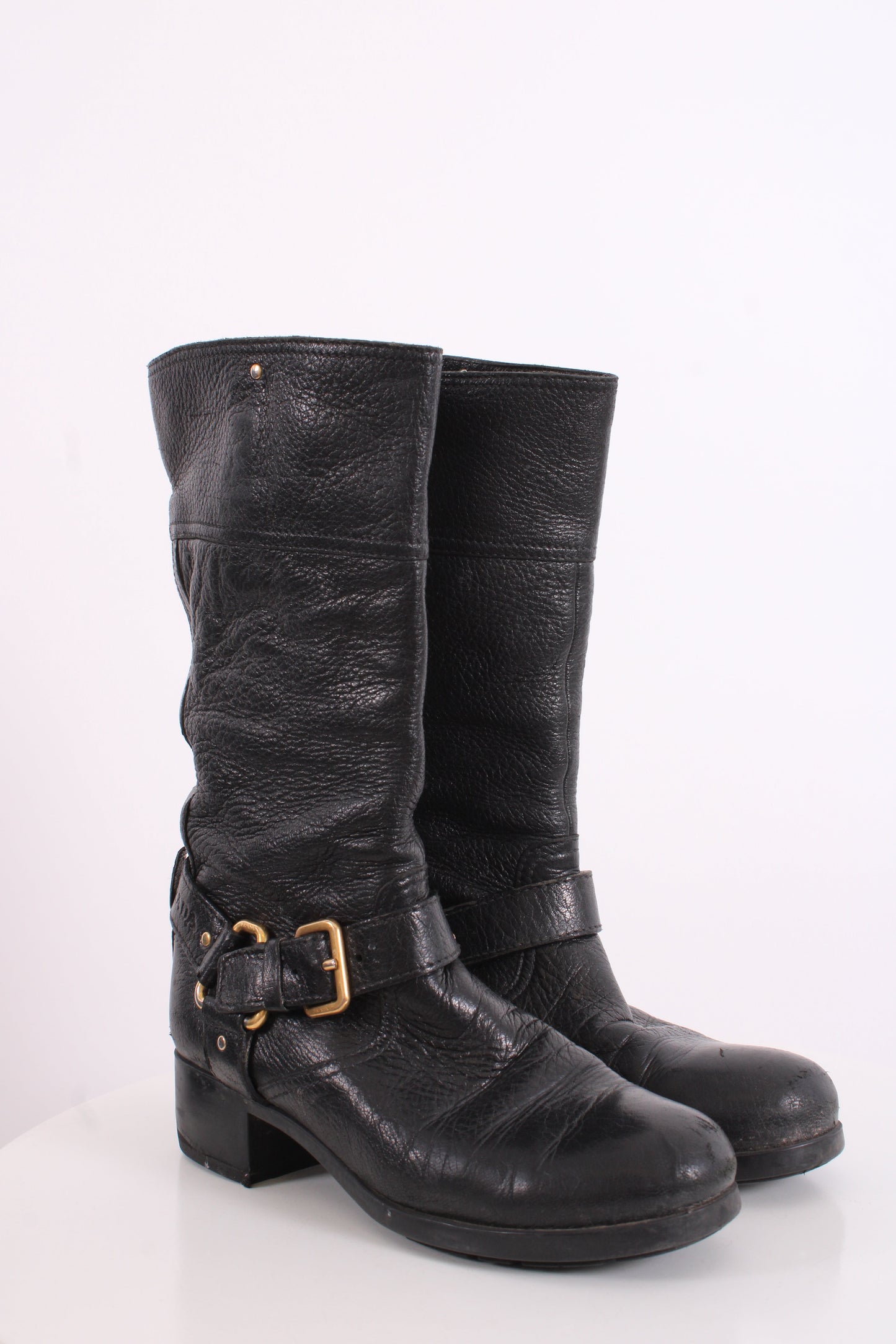 Prada Buckle Moto Boots Black 36 | O/S, Black