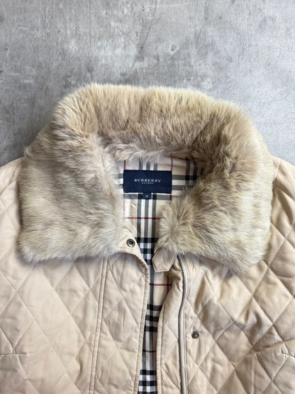 Burberry Modular Fur Collar Cropped Diamond Quilt Jacket