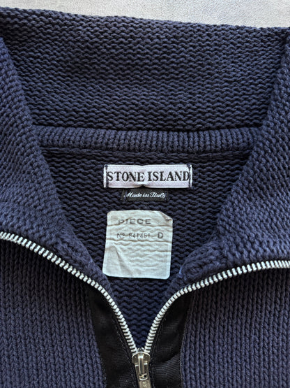 S/S 2000 Stone Island Washed Cotton Knit 1/4 Zip Sweater | Extra Large, Navy