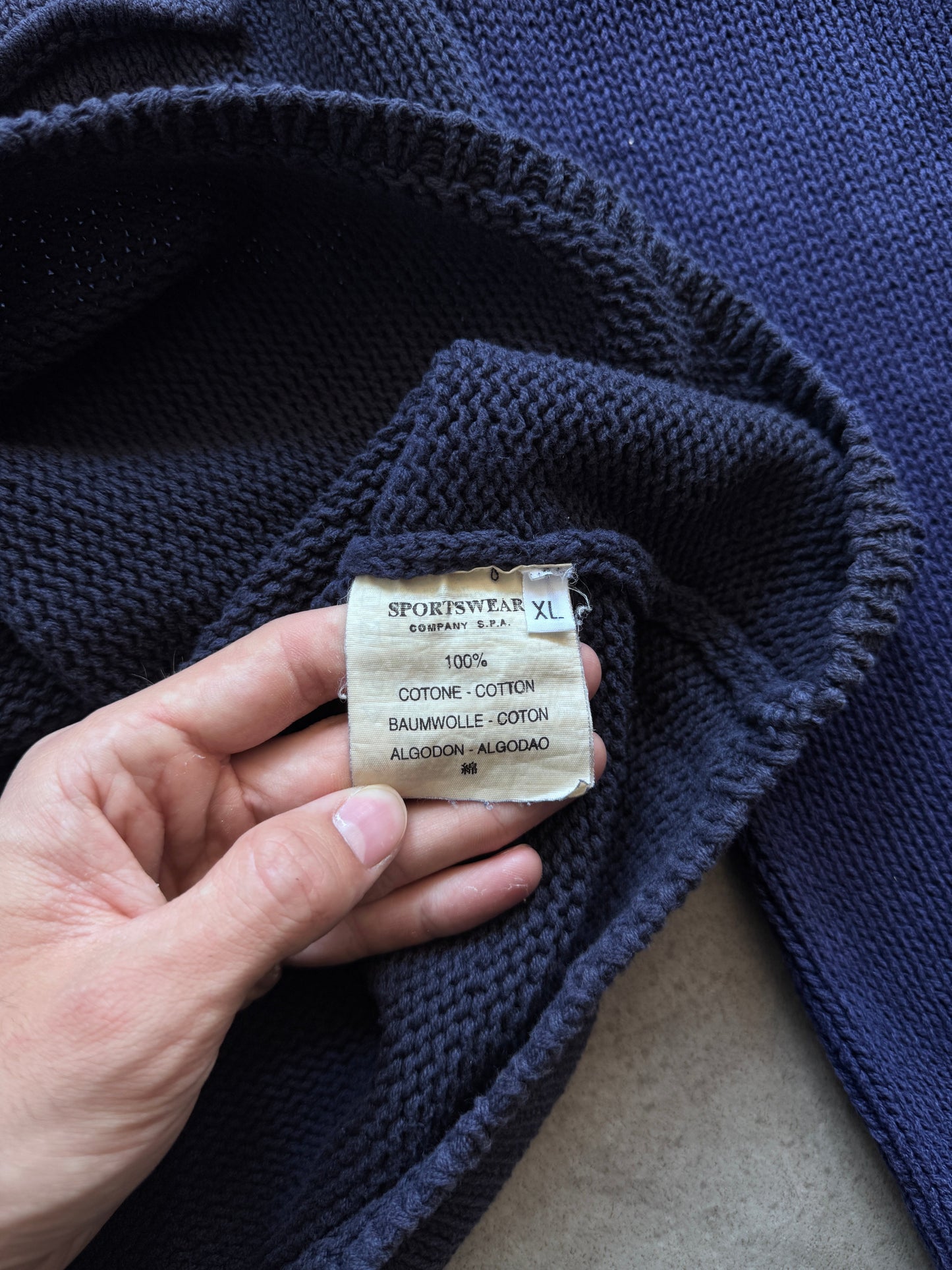 S/S 2000 Stone Island Washed Cotton Knit 1/4 Zip Sweater | Extra Large, Navy