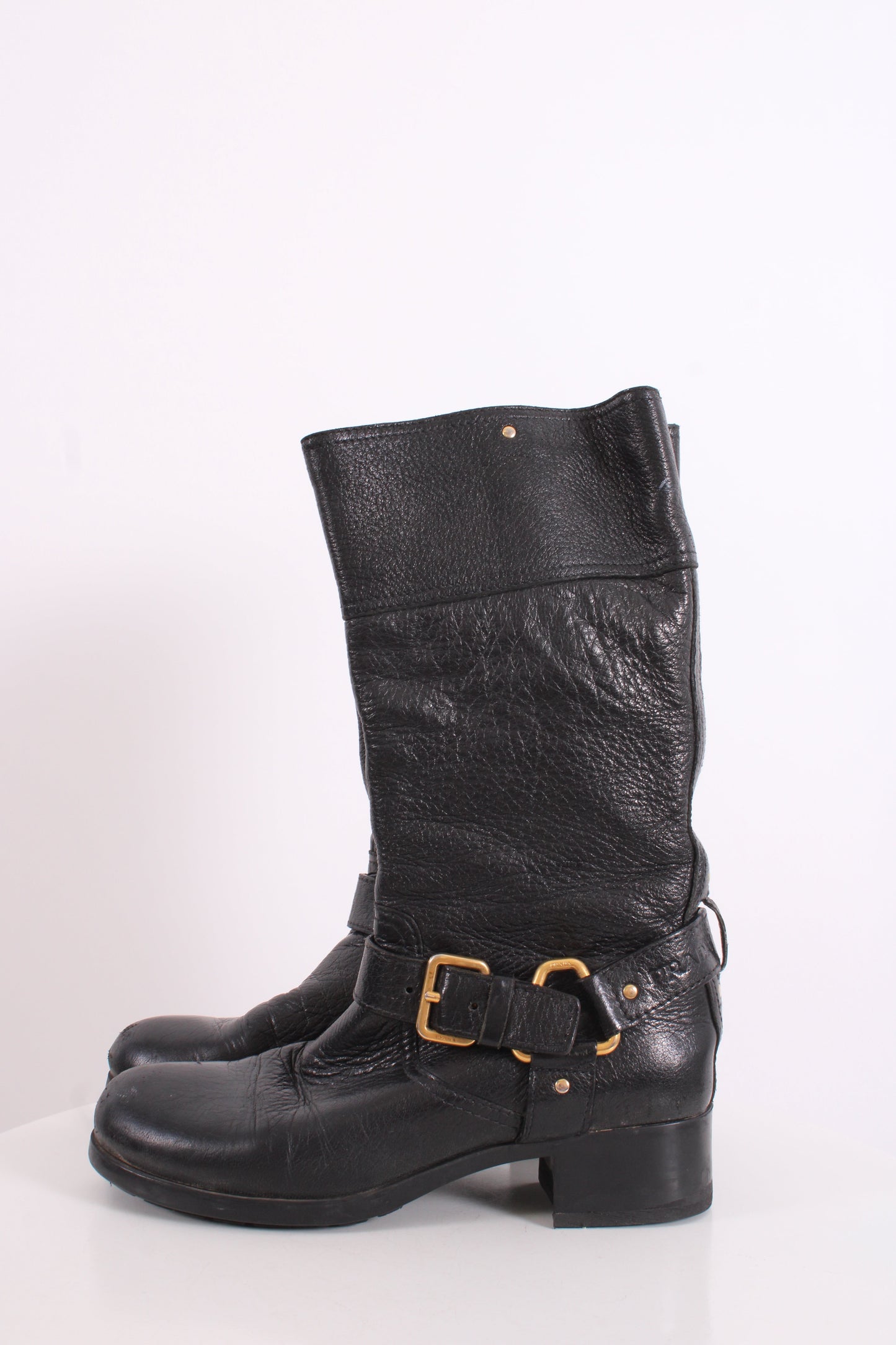 Prada Buckle Moto Boots Black 36 | O/S, Black