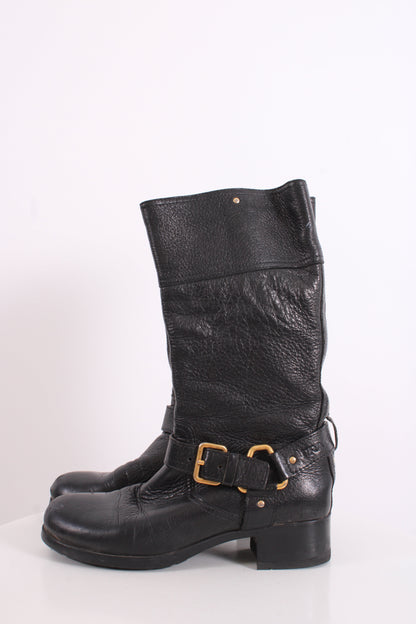 Prada Buckle Moto Boots Black 36 | O/S, Black