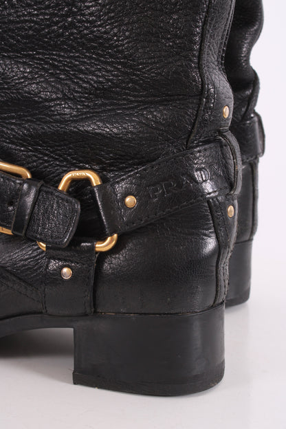 Prada Buckle Moto Boots Black 36 | O/S, Black