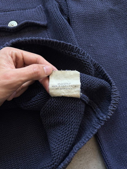 S/S 2000 Stone Island Washed Cotton Knit 1/4 Zip Sweater | Extra Large, Navy