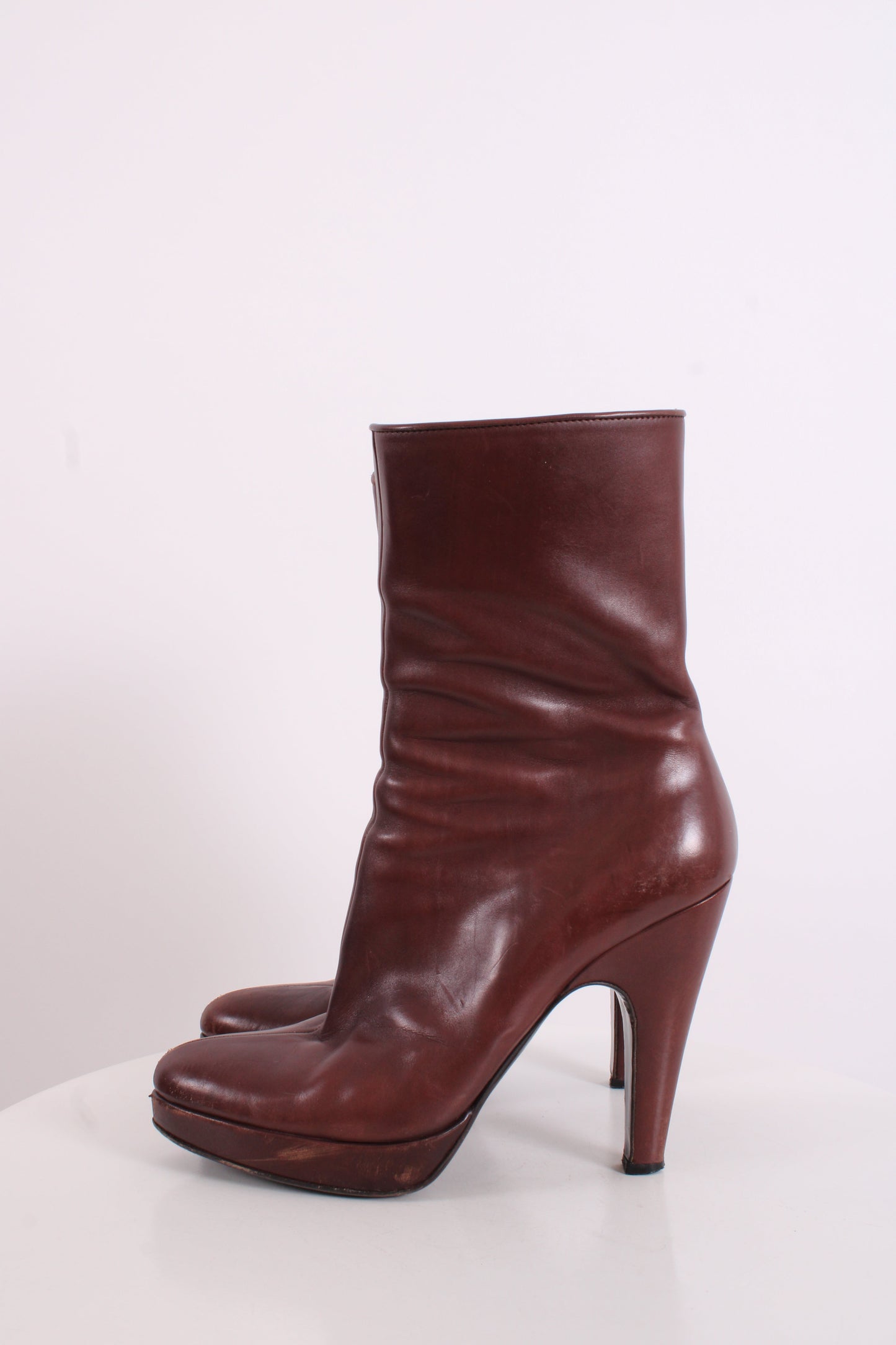 Prada Pointed Toe Ankle Boot Chestnut Brown 38 | O/S, Brown