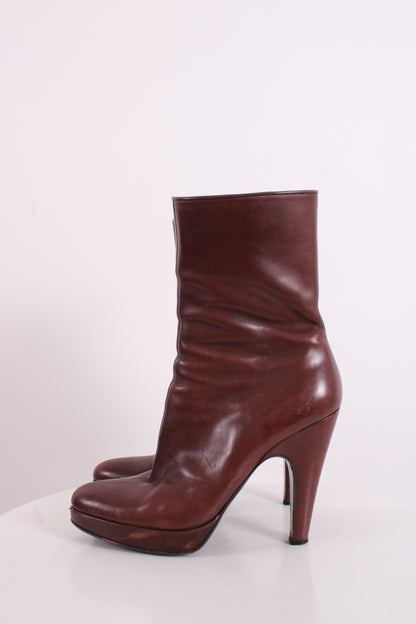 Prada Pointed Toe Ankle Boot Chestnut Brown 38 | O/S, Brown