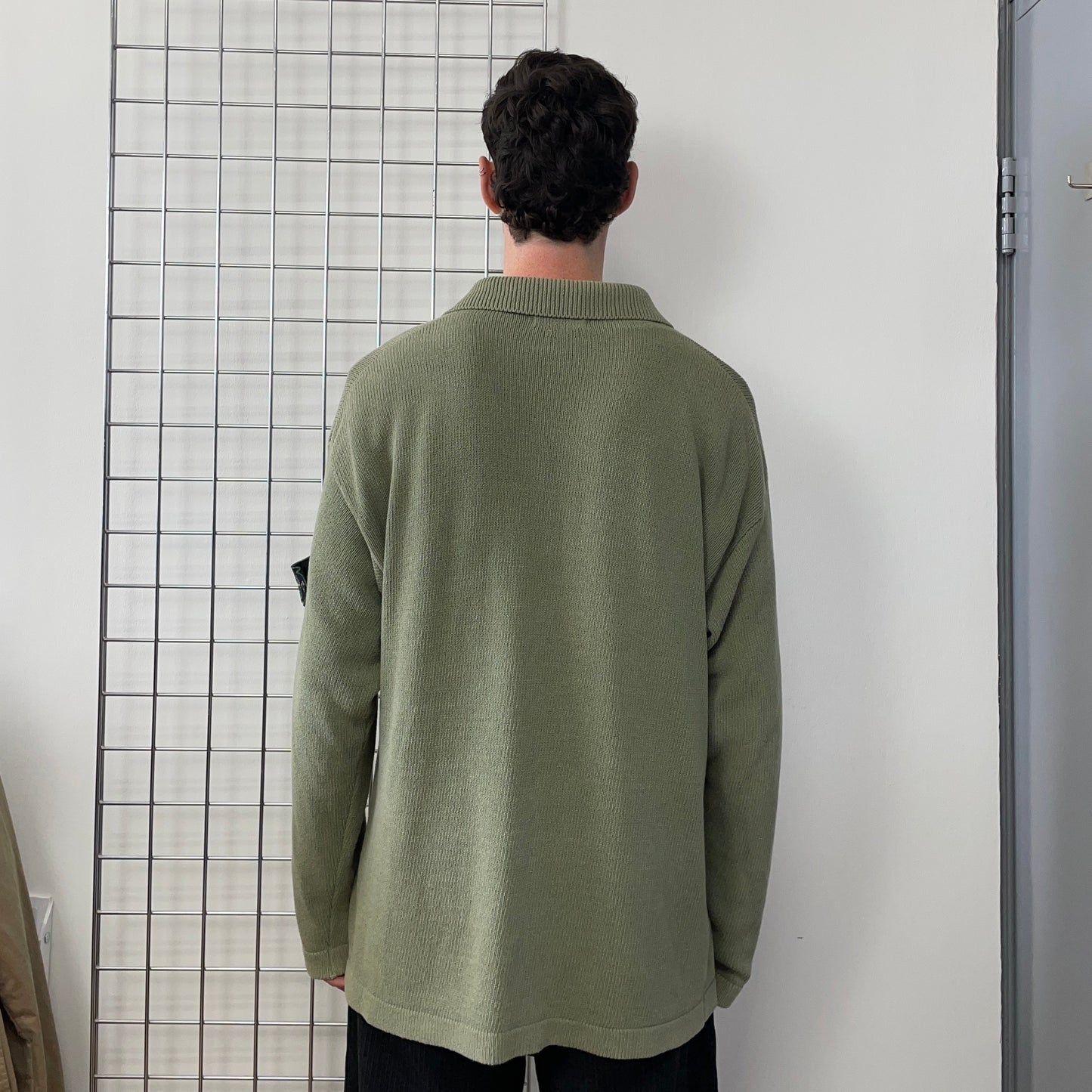 Stone Island Green SS97 Collared Green Edge Badge Knit Jumper | XX-Large, Green