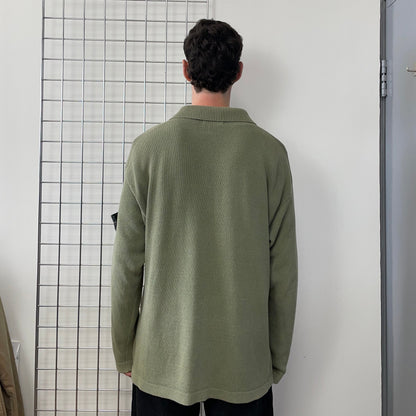 Stone Island Green SS97 Collared Green Edge Badge Knit Jumper | XX-Large, Green