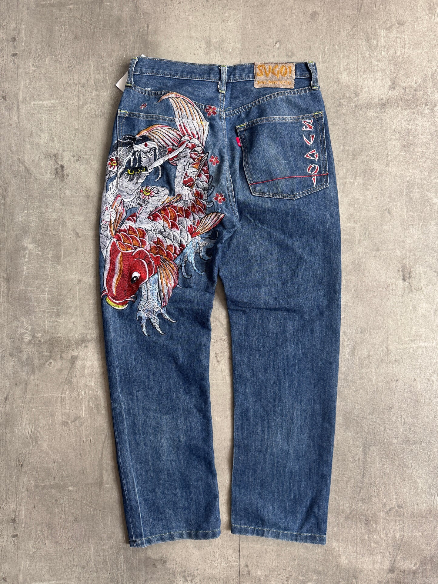 Sugo Warrior Koi Embroidered Jeans