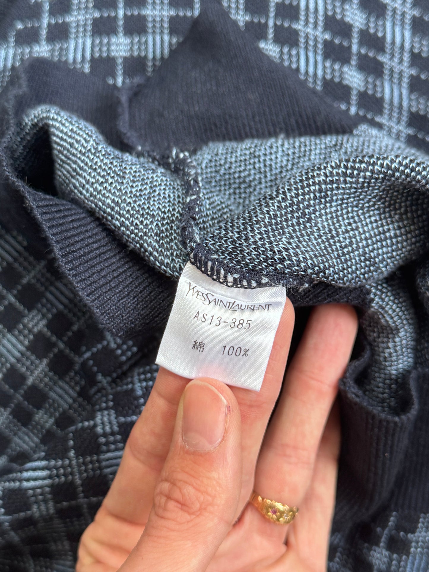 YSL Navy Check V-Neck Sweater