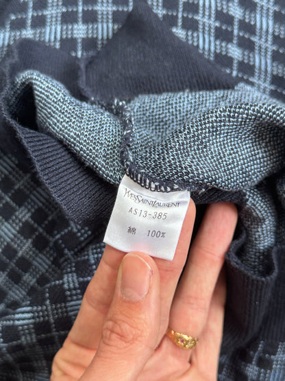 YSL Navy Check V-Neck Sweater
