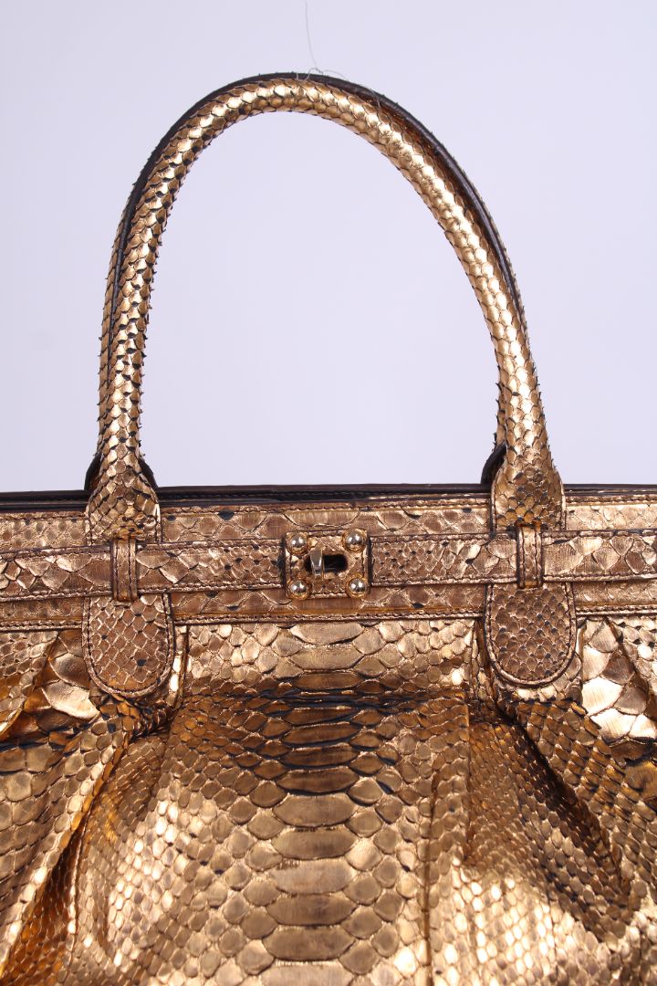 Zagliani Metalic Gold Python Pluffy hobo Gold | O/S, Gold