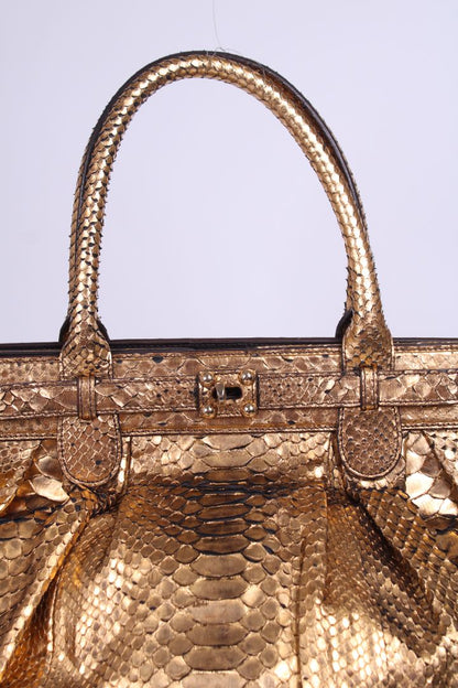 Zagliani Metalic Gold Python Pluffy hobo Gold | O/S, Gold