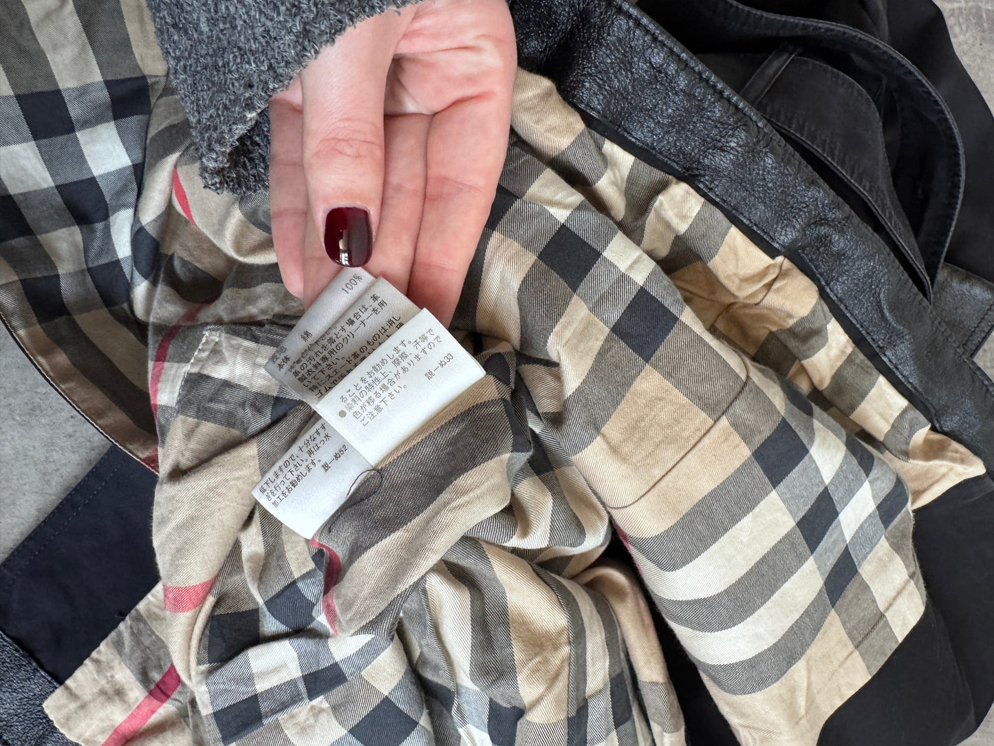 Burberry Nova Check Lined Black Leather Detailed Midi Trench