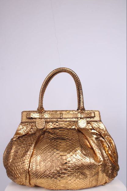 Zagliani Metalic Gold Python Pluffy hobo Gold | O/S, Gold