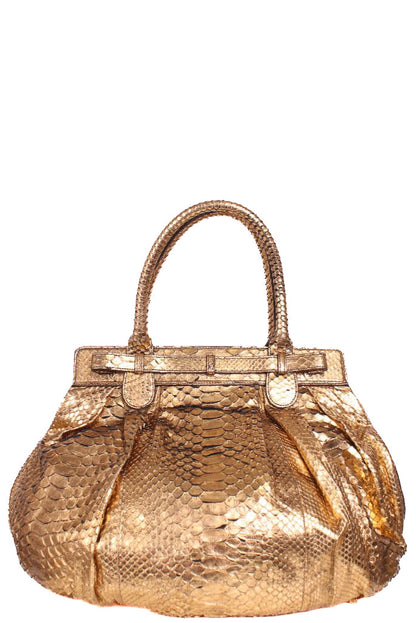 Zagliani Metalic Gold Python Pluffy hobo Gold | O/S, Gold