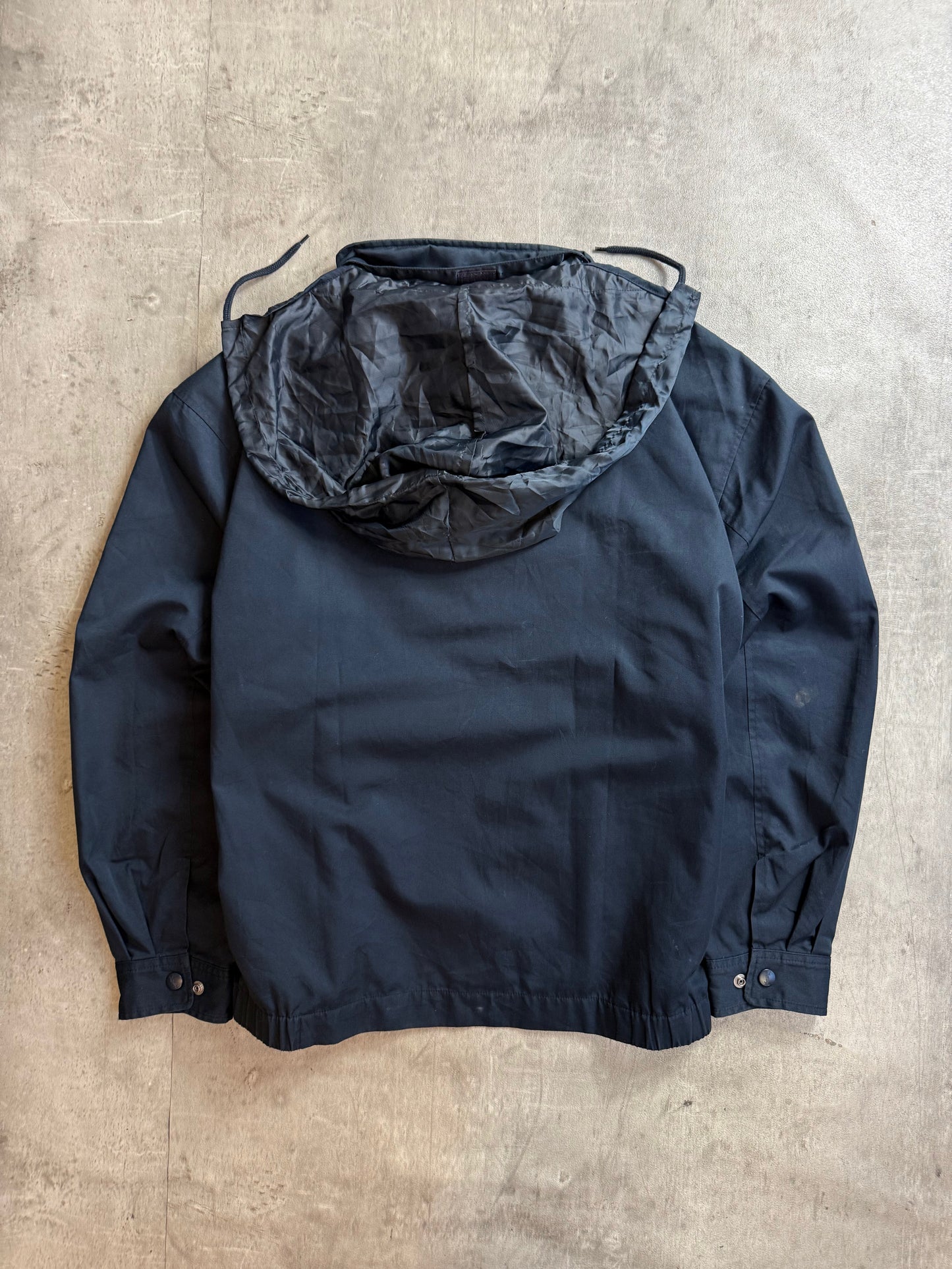 YSL Navy Plaid Collar Cinched Waist Bomber Jacket