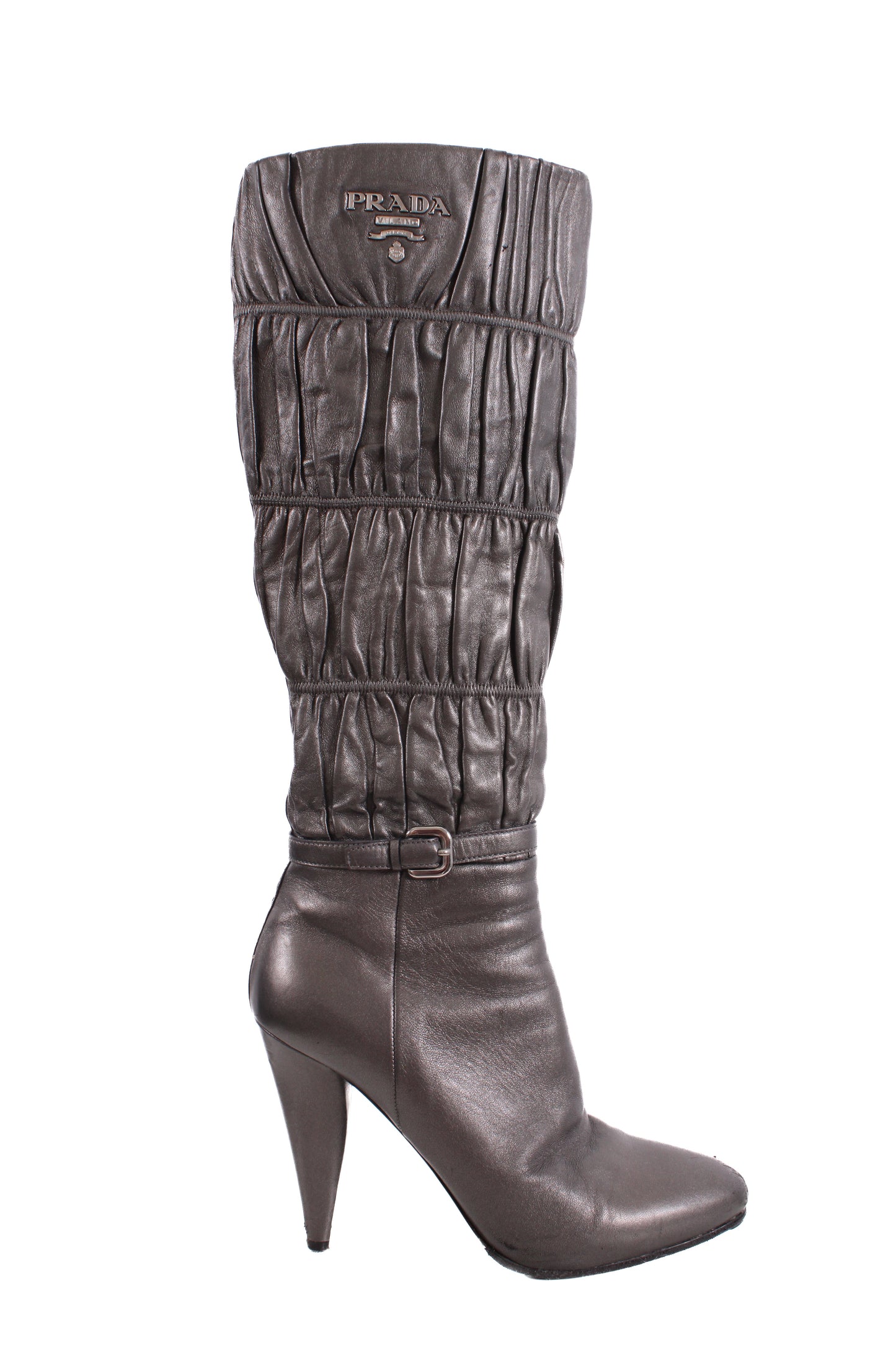 Prada Pleated Long Boots Silver/ Grey 37.5 | O/S, Grey