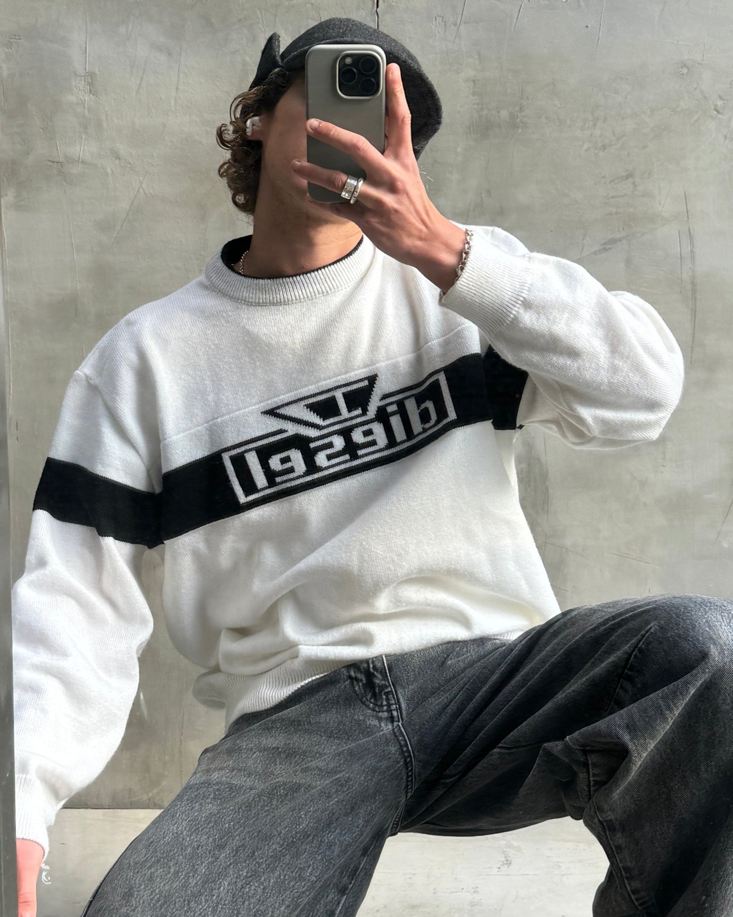 DIESEL 2000'S SPELL OUT LOGO KNIT SWEATSHIRT - XL | XL, Black