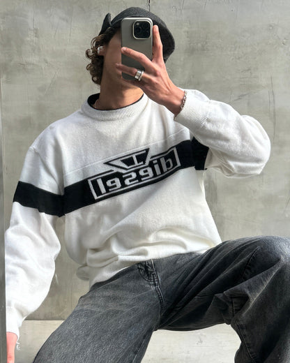 DIESEL 2000'S SPELL OUT LOGO KNIT SWEATSHIRT - XL | XL, Black