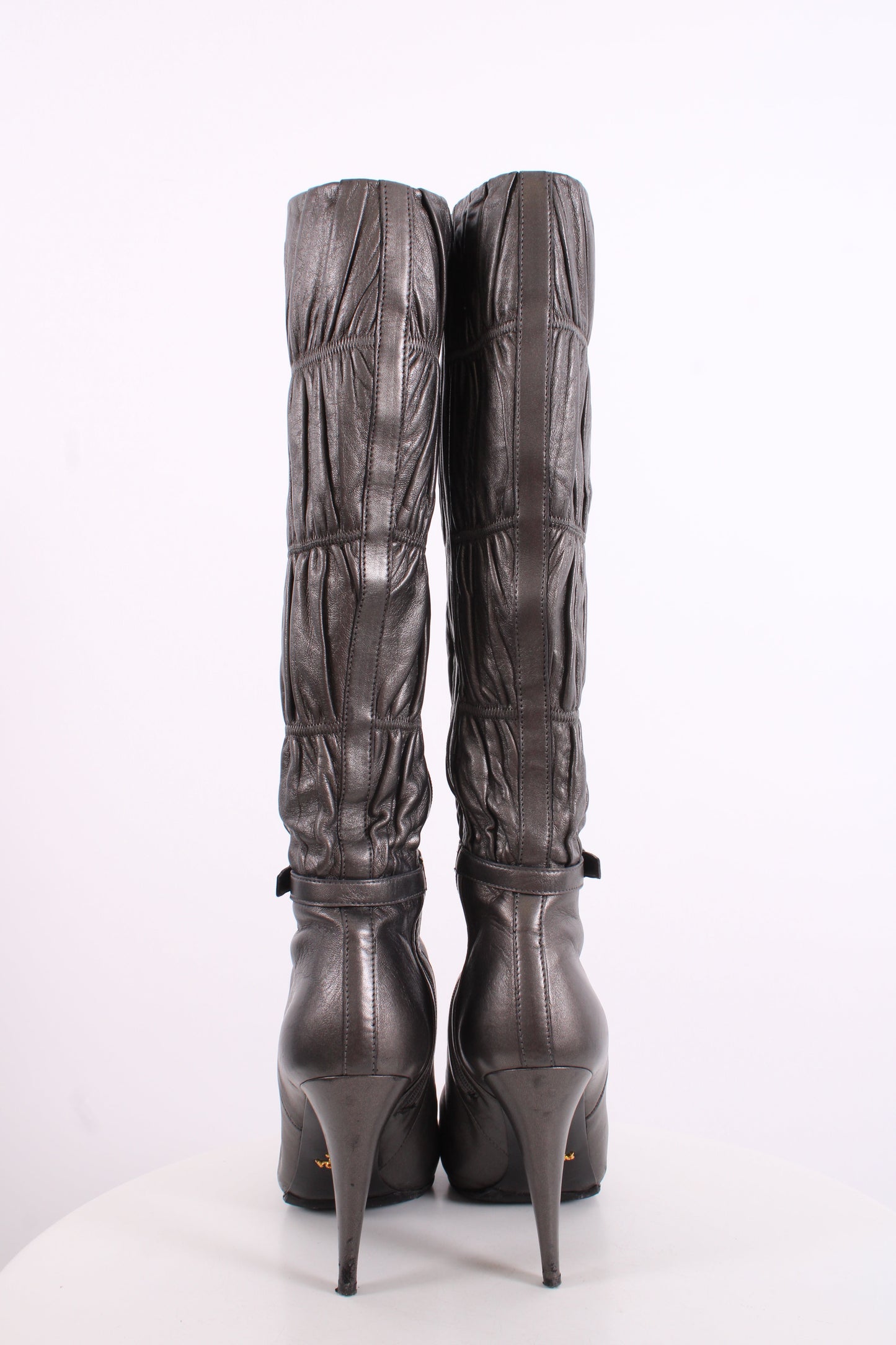 Prada Pleated Long Boots Silver/ Grey 37.5 | O/S, Grey