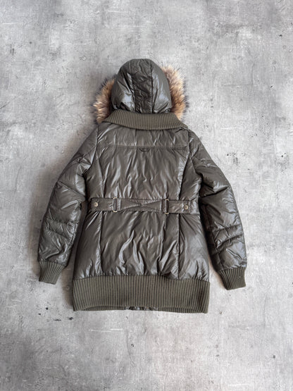 Burberry Blue Label Khaki Fox Fur Trim Parka Coat