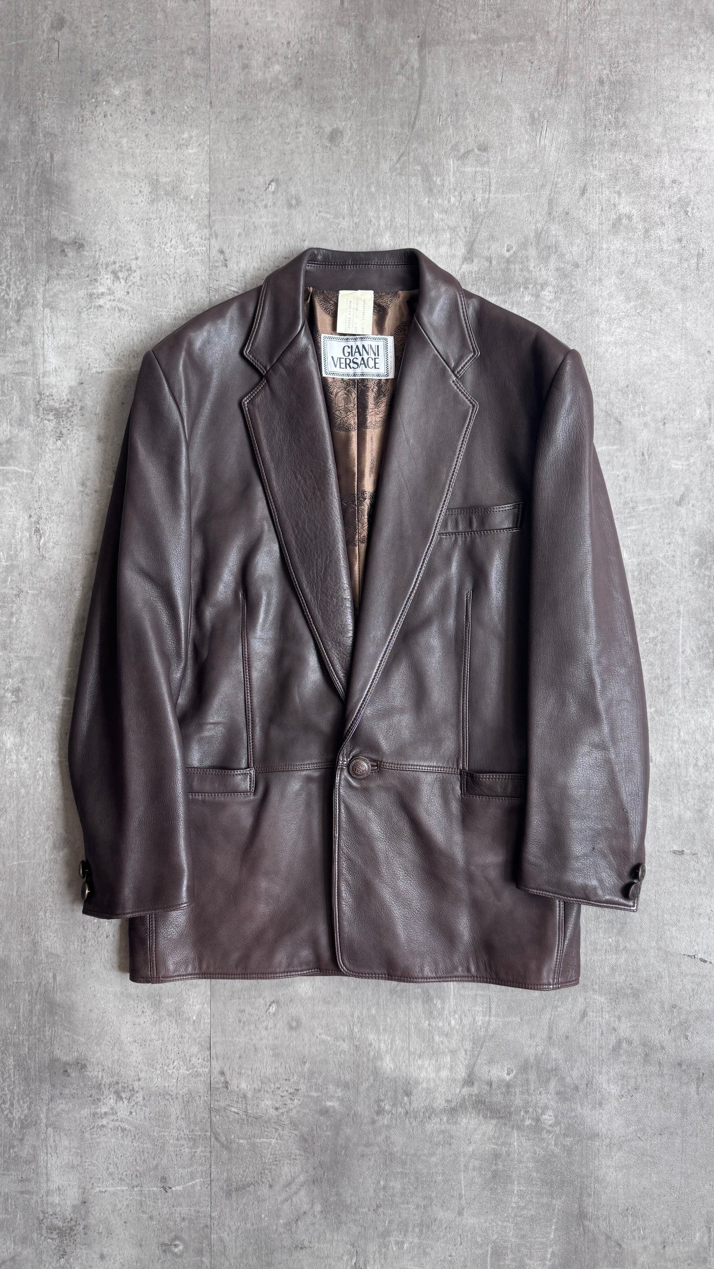 Versace Silk Lined Brown Leather Blazer