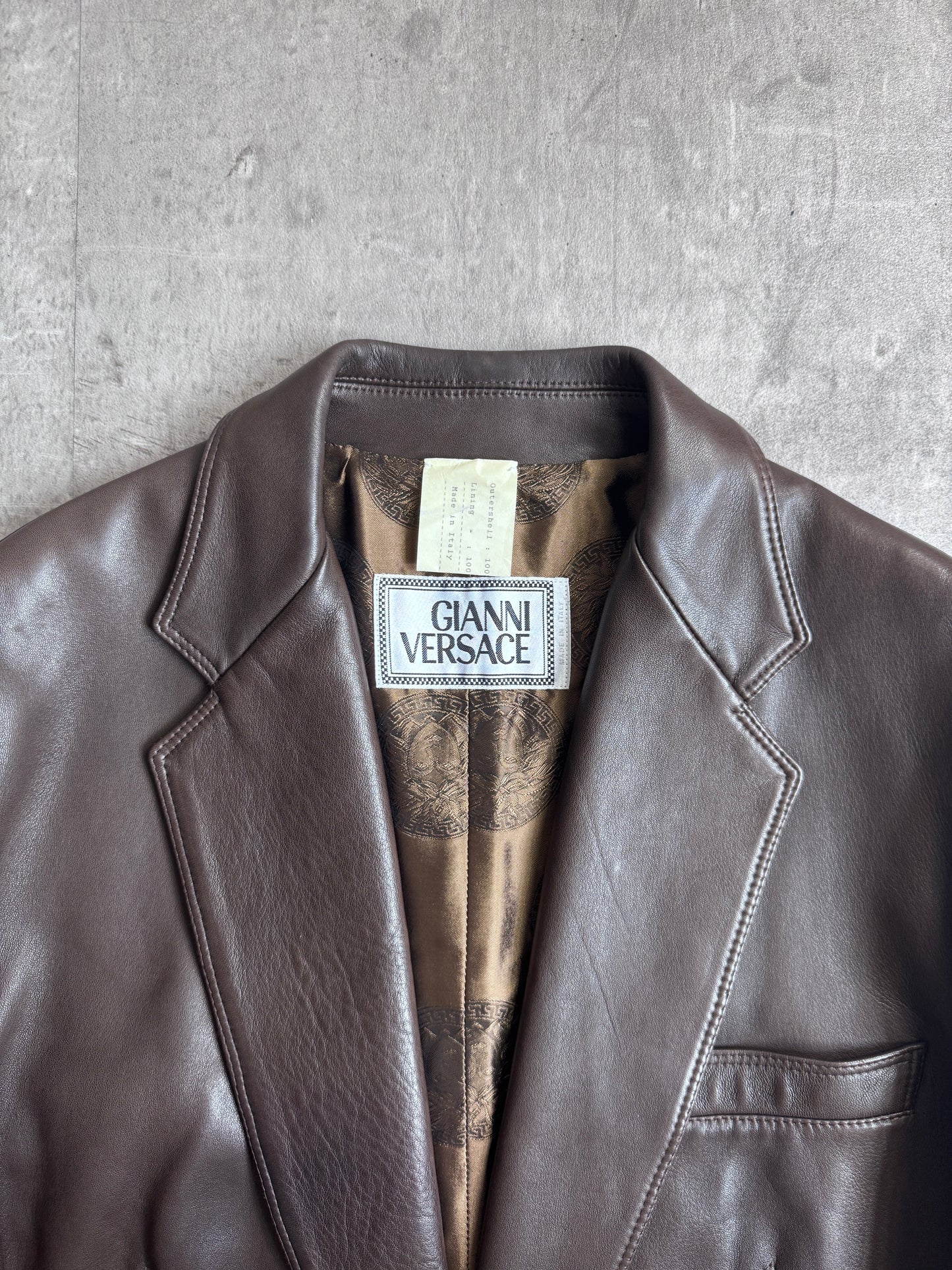 Versace Silk Lined Brown Leather Blazer