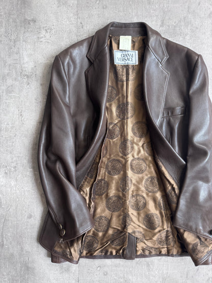 Versace Silk Lined Brown Leather Blazer