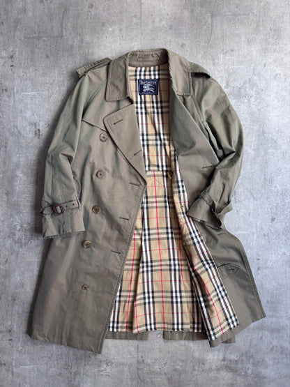Burberry Double Breasted Khaki Reflective Trench