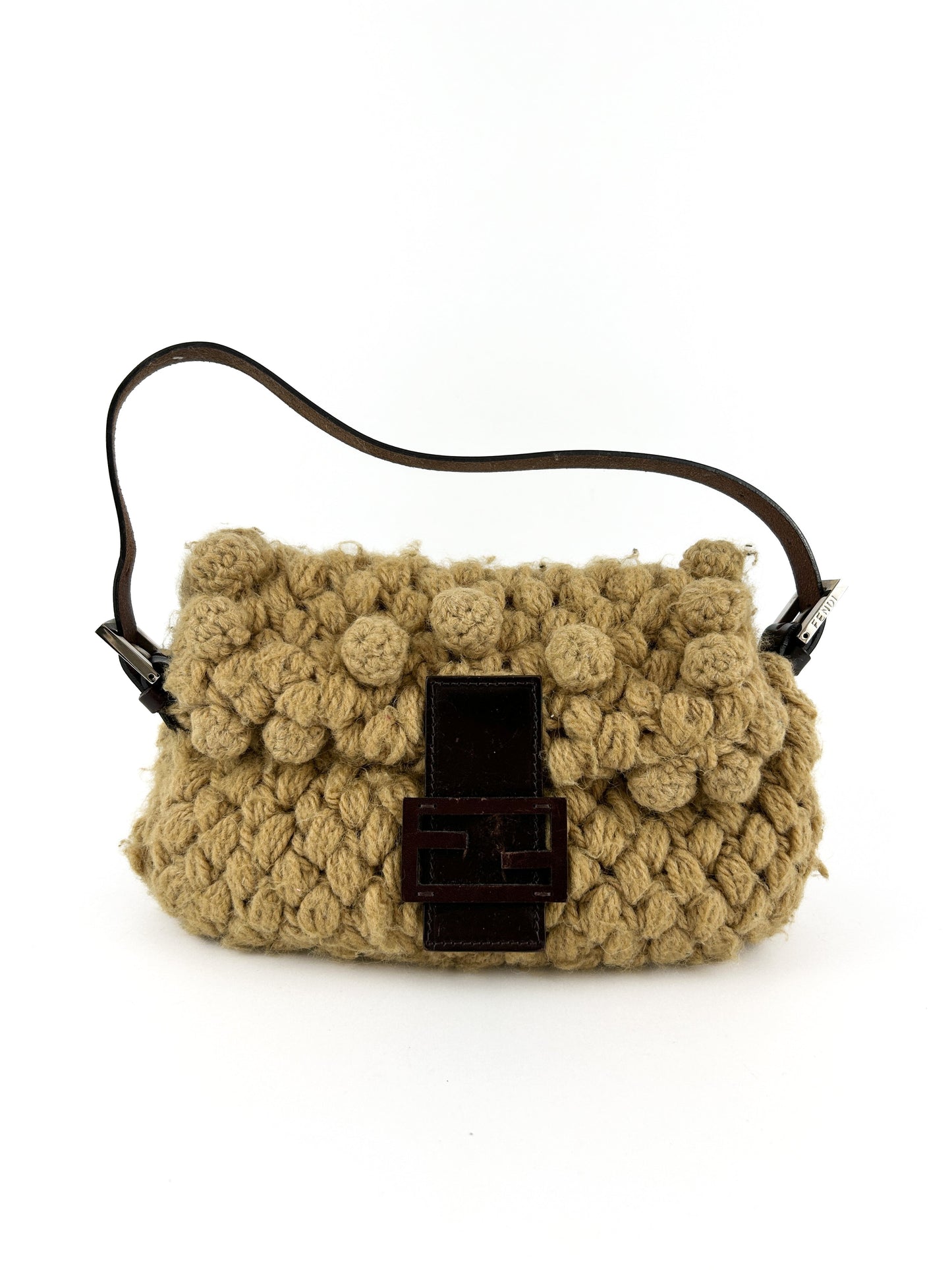 Vintage Fendi Crochet Knit Baguette Shoulder Bag 90s | O/S, Brown
