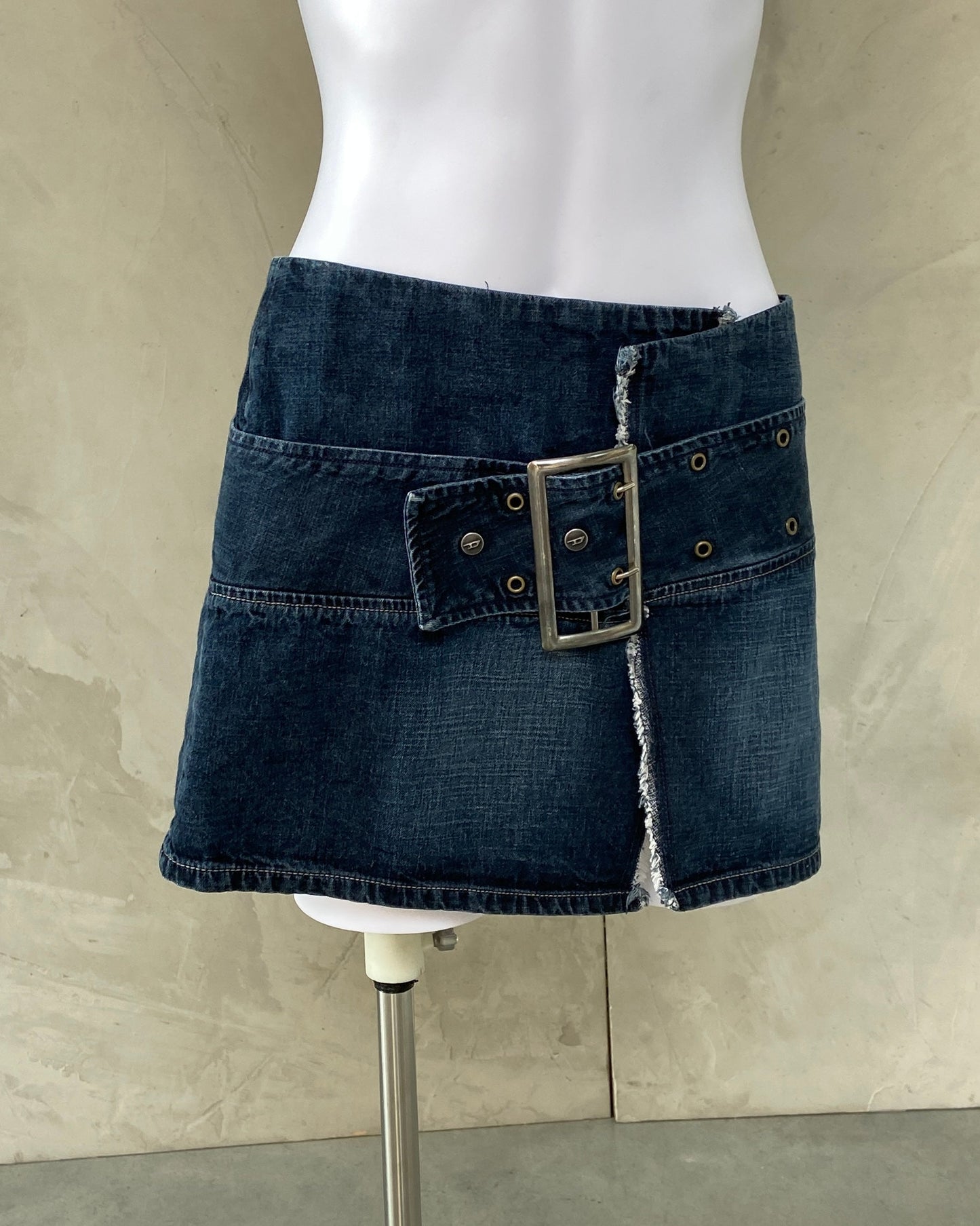 DIESEL 2000'S DENIM BELTED WRAP MINI SKIRT - W28"