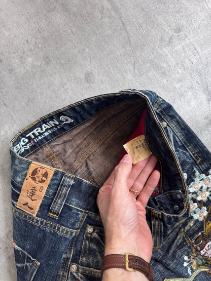 Big Train Warrior Embroidered Acid Wash Jeans