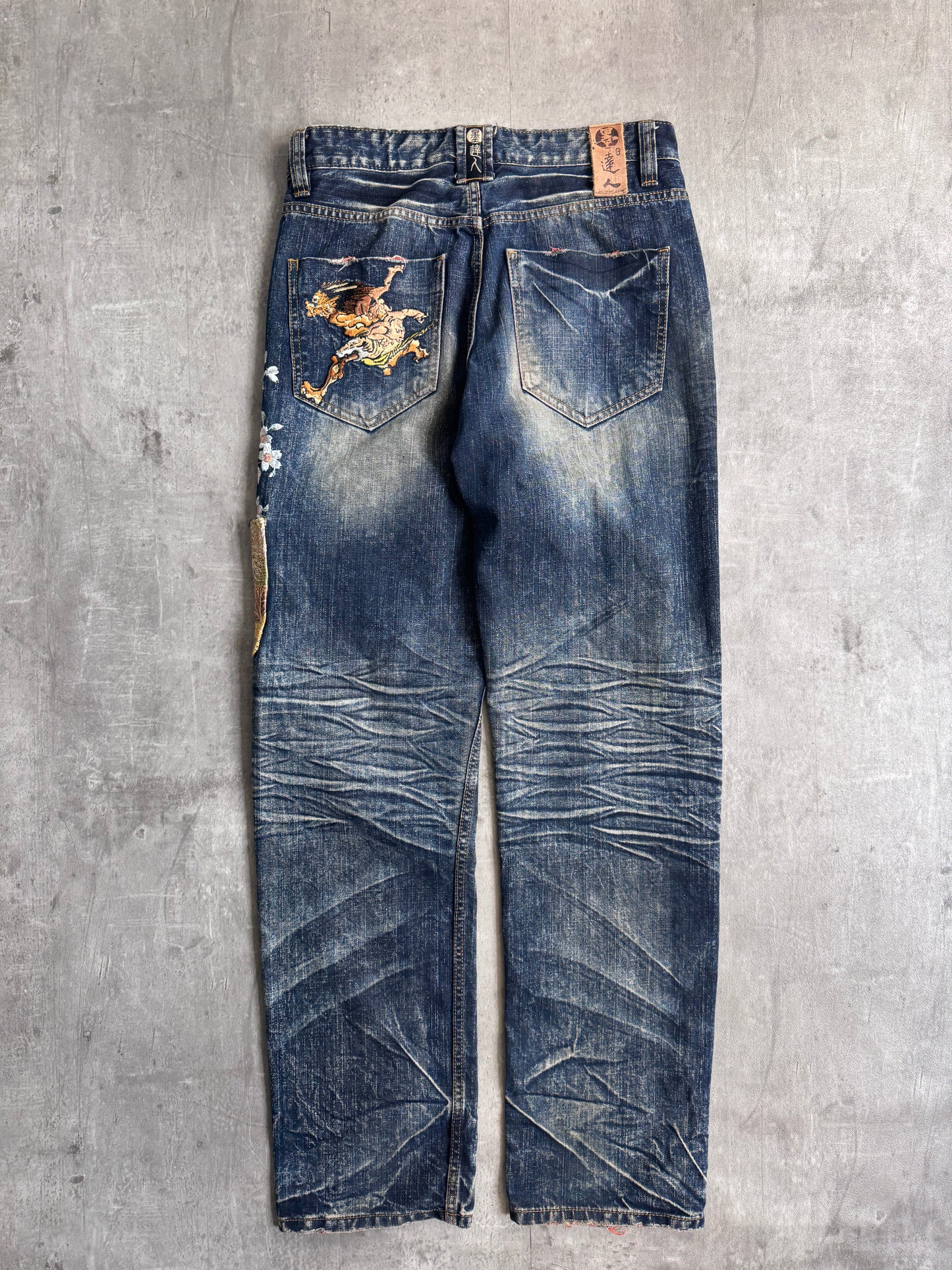 Big Train Warrior Embroidered Acid Wash Jeans