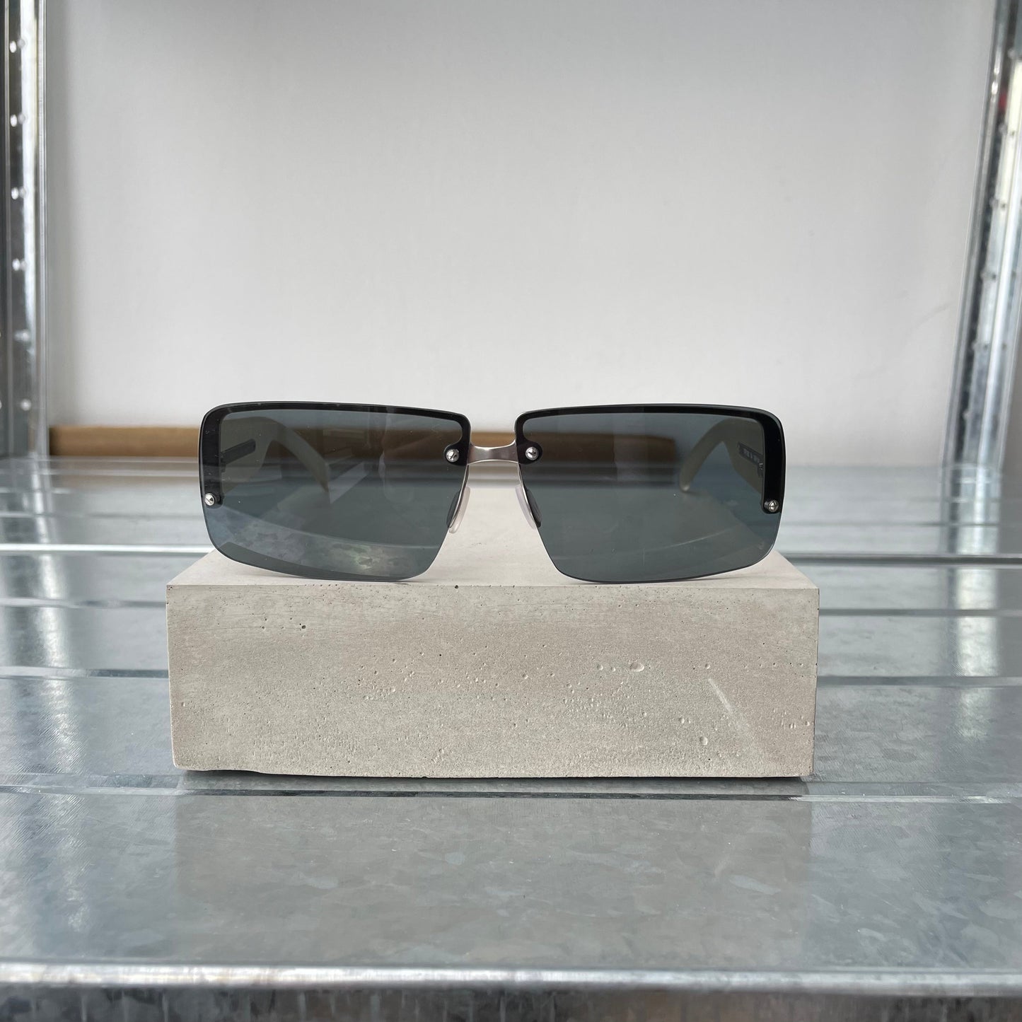 Prada Blue & Clear 00s Women's Rimless Rectangle Sunglasses | O/S, Multicoloured