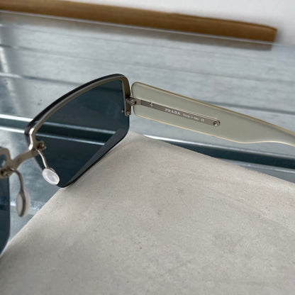 Prada Blue & Clear 00s Women's Rimless Rectangle Sunglasses | O/S, Multicoloured