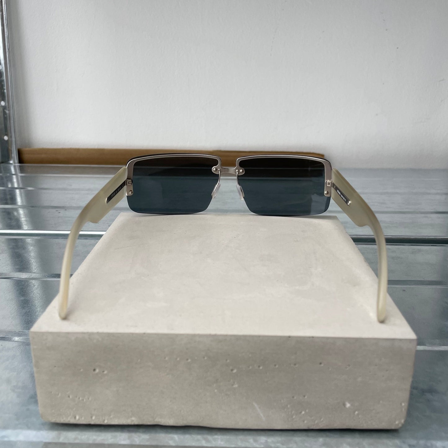 Prada Blue & Clear 00s Women's Rimless Rectangle Sunglasses | O/S, Multicoloured