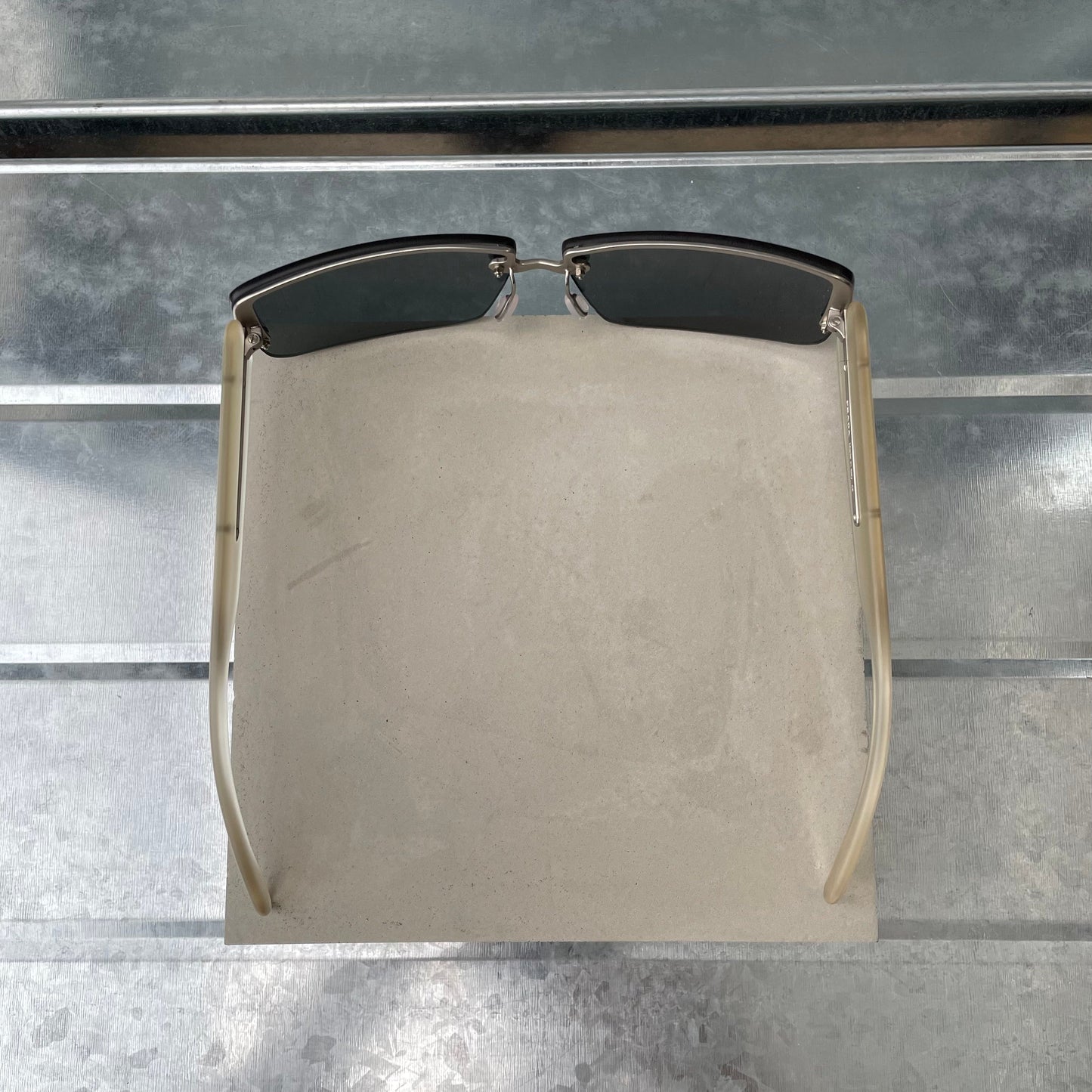 Prada Blue & Clear 00s Women's Rimless Rectangle Sunglasses | O/S, Multicoloured
