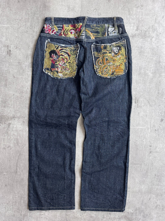 GUMU Dragon Embroidered Dark Wash Jeans