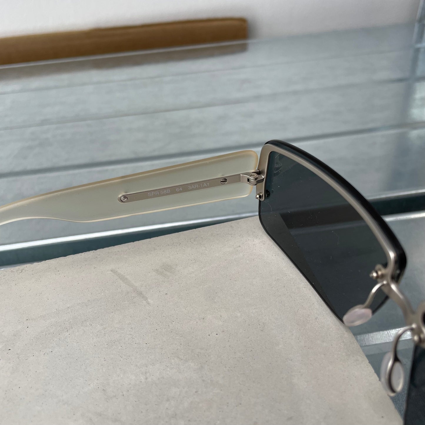 Prada Blue & Clear 00s Women's Rimless Rectangle Sunglasses | O/S, Multicoloured
