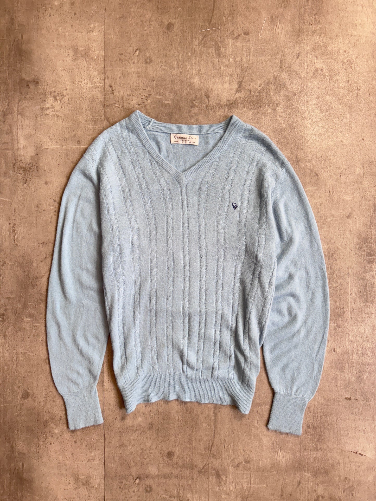 Christian Dior Baby Blue Ribbed Knit Sweater