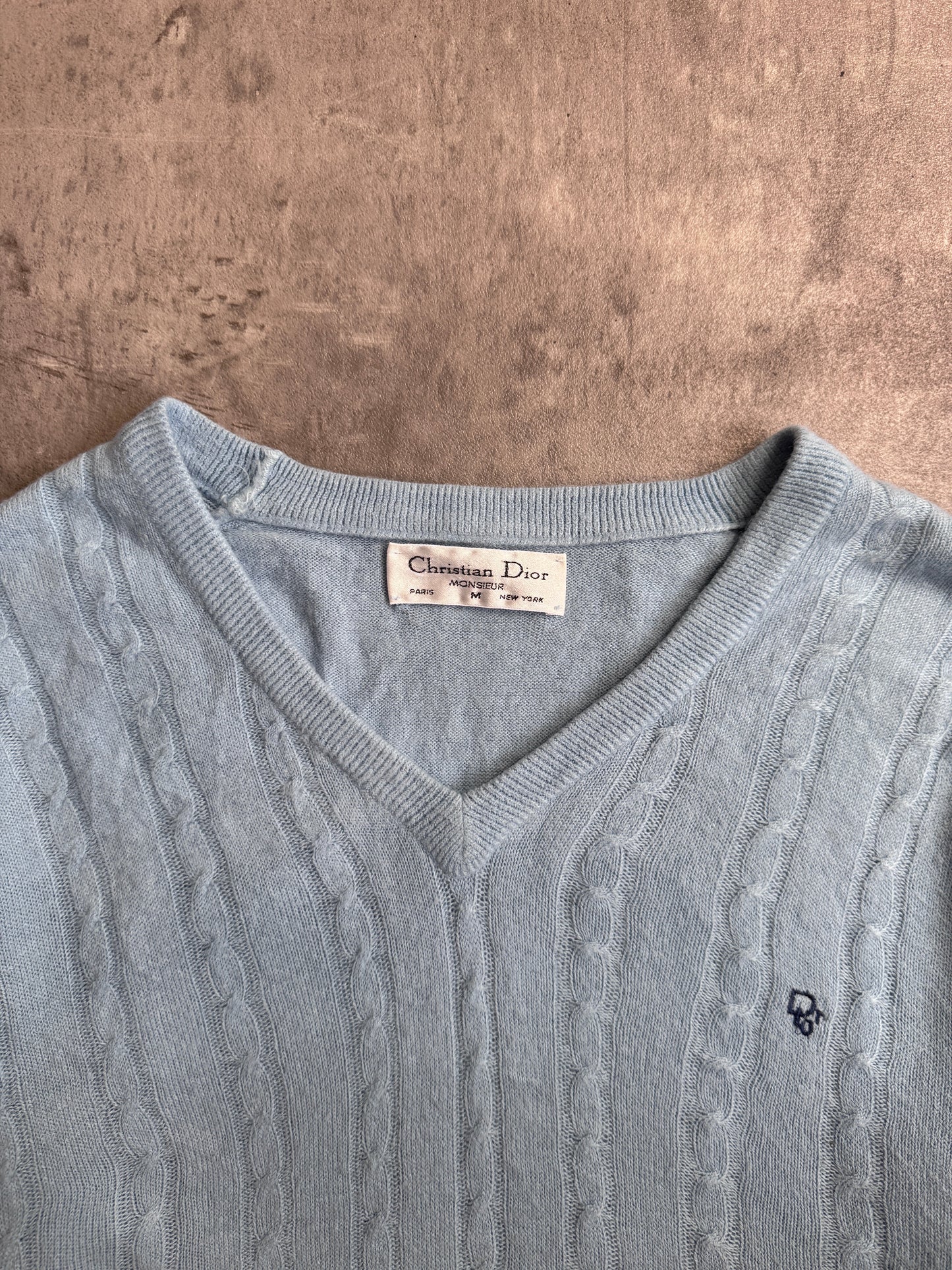 Christian Dior Baby Blue Ribbed Knit Sweater
