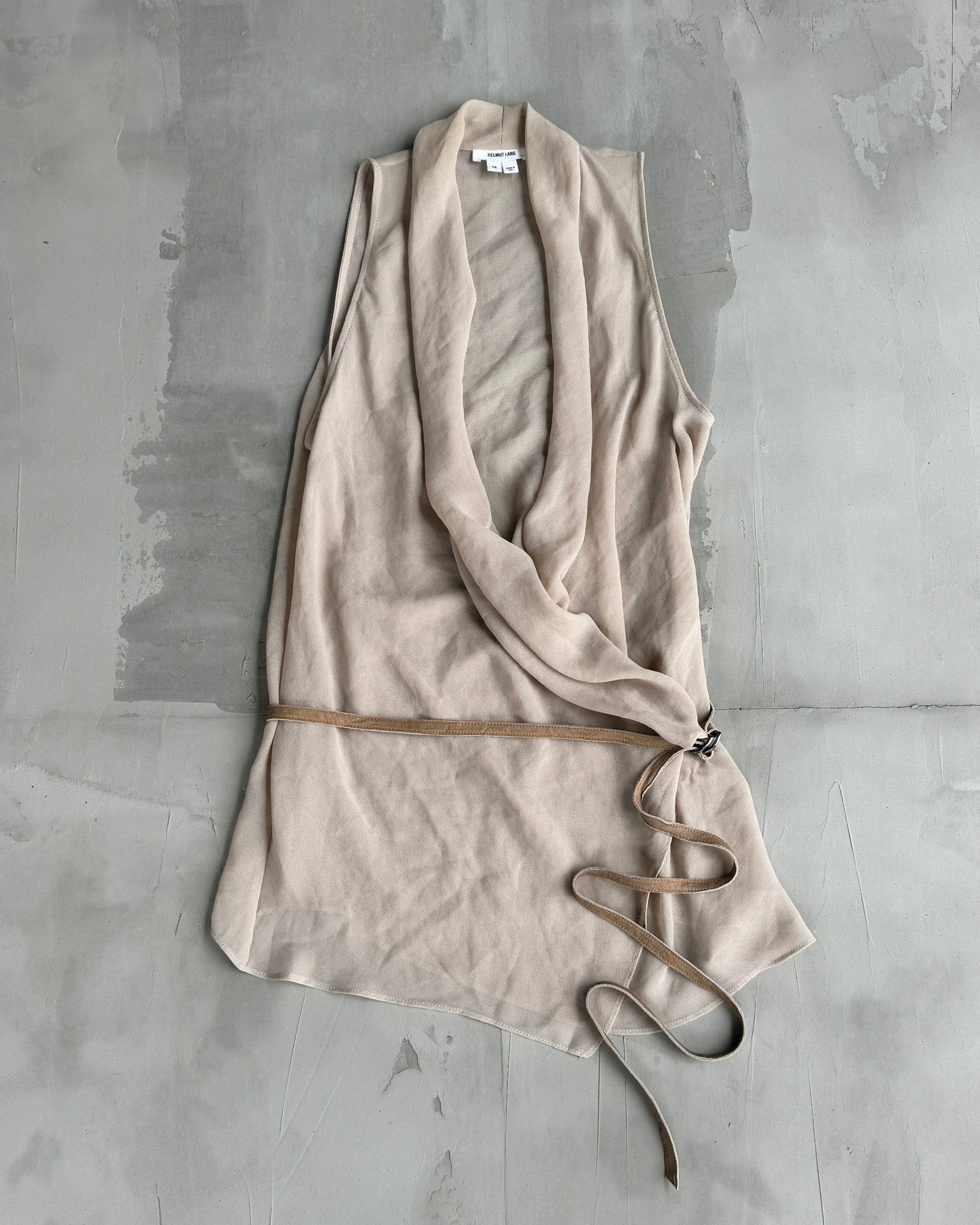 HELMUT LANG WRAP SHEER TOP - M | O/S, Beige