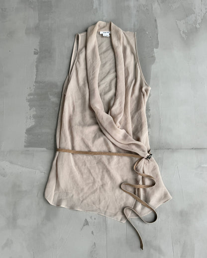 HELMUT LANG WRAP SHEER TOP - M | O/S, Beige