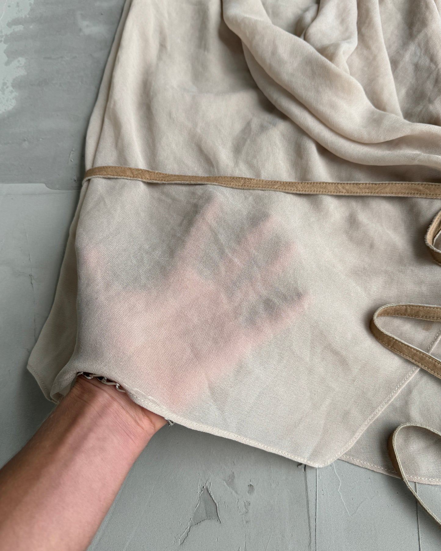 HELMUT LANG WRAP SHEER TOP - M | O/S, Beige
