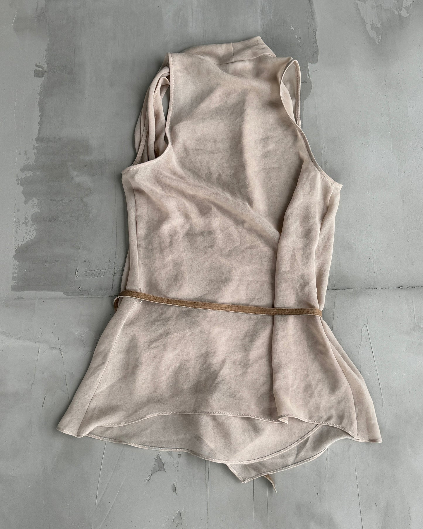 HELMUT LANG WRAP SHEER TOP - M | O/S, Beige